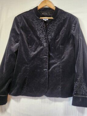 Gothic Black Velvet Beaded Embroidered Blazer Jacket whimsigoth Womens XL